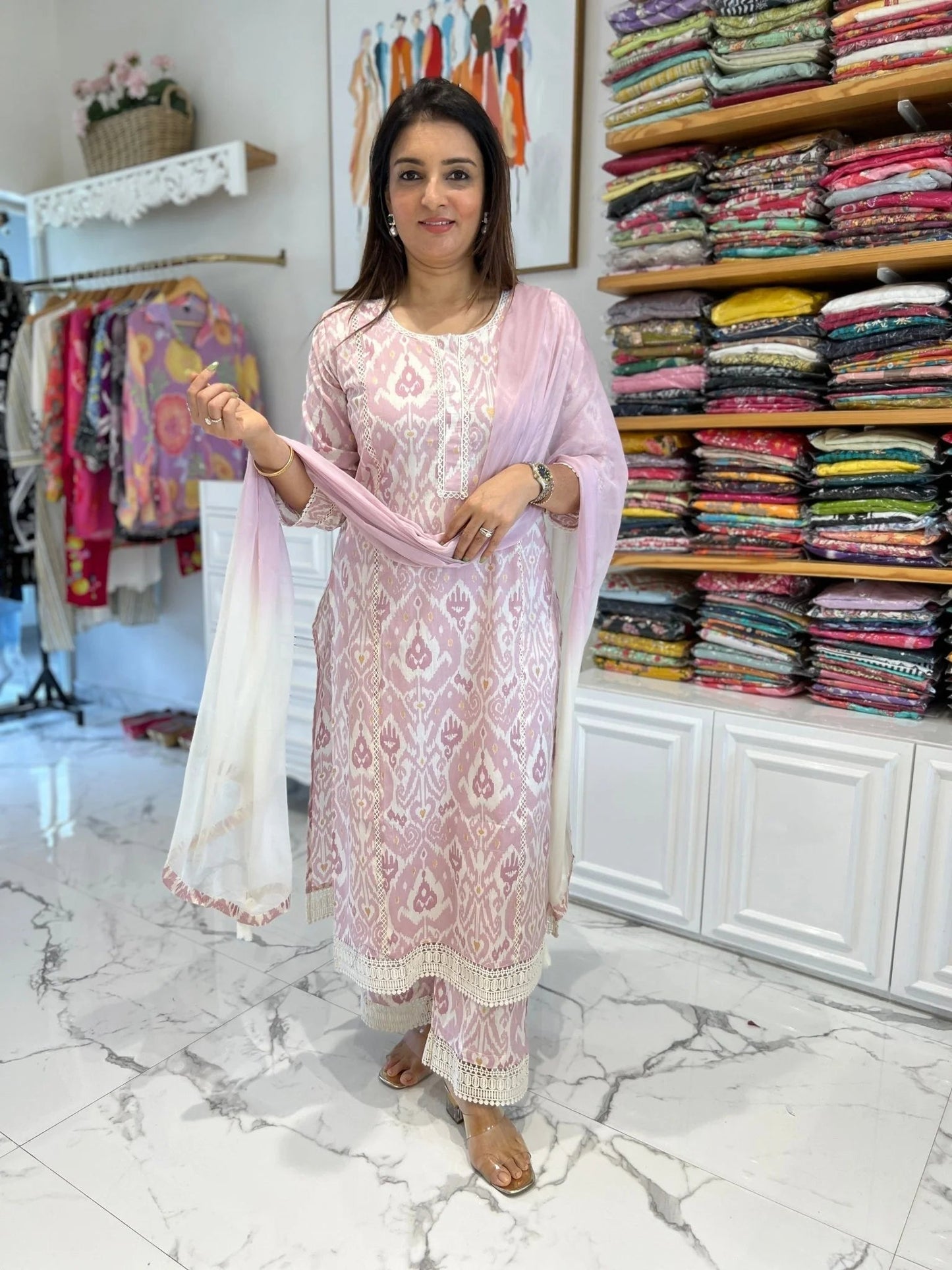 Blush Pink Patola Lace Palazzo Set