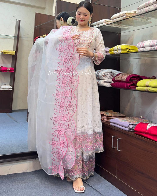 Cotton Anarkali Paired With Flared Palazzo Pants
