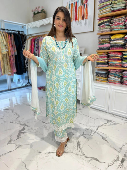 Coral Green Patola Lace Palazzo Set