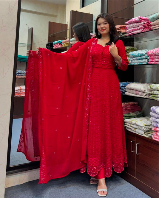 Anarkali Pure chiffon premium Anarkali with overall work