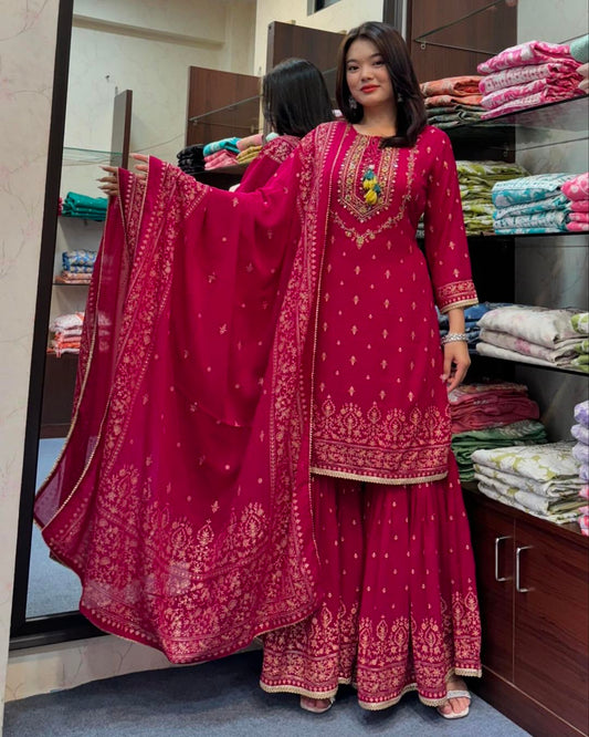 Pink Georgette embroidery Sarara set