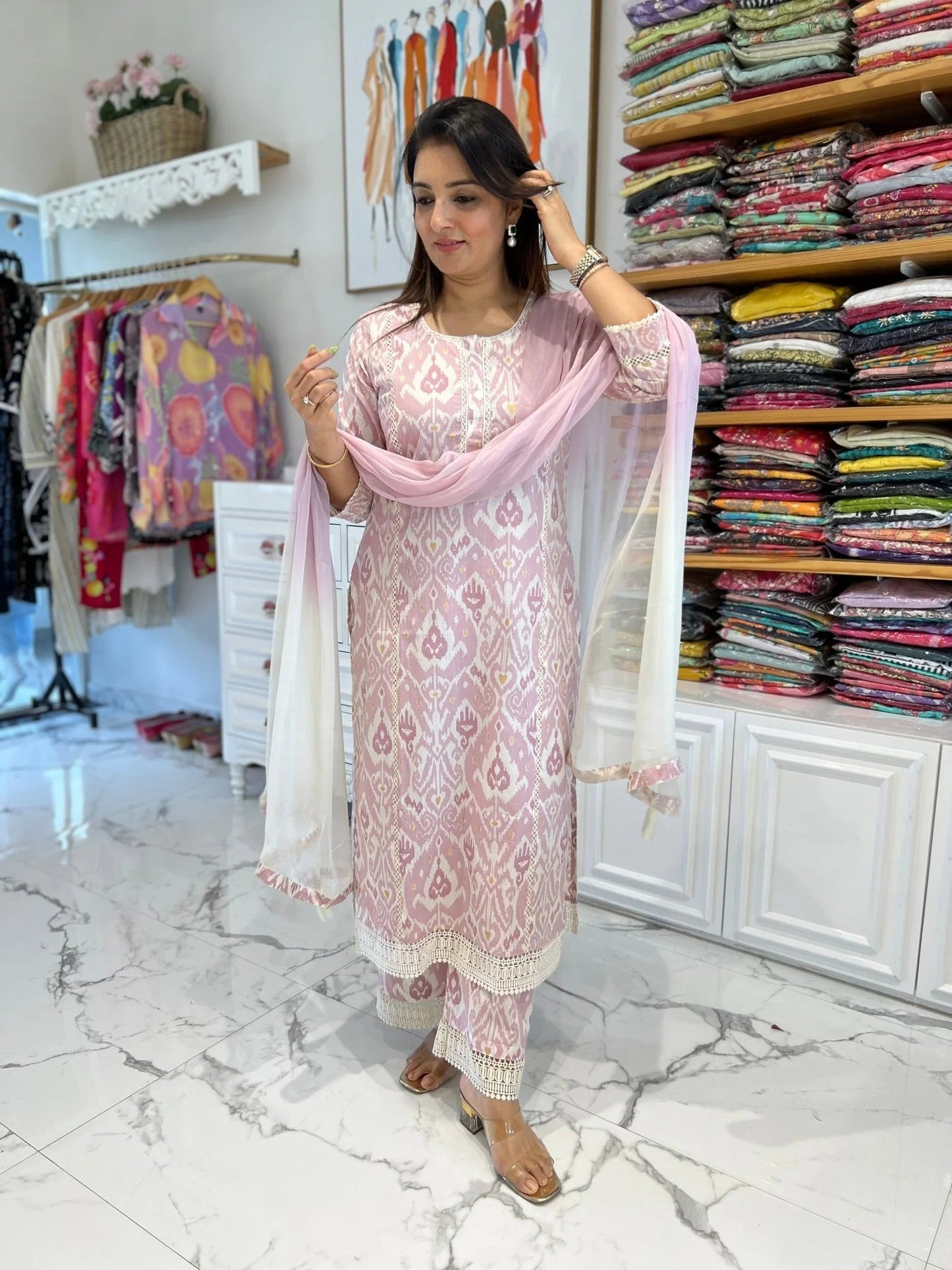 Blush Pink Patola Lace Palazzo Set