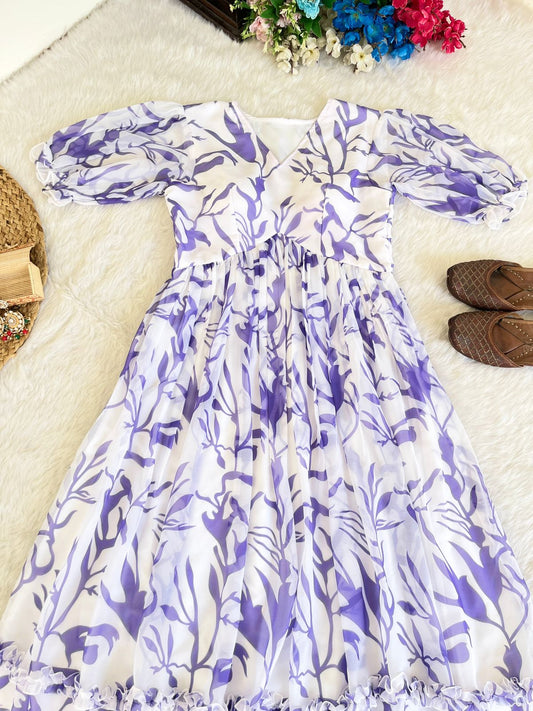 Heavy Georgette Lavender Kurti With Digital Print