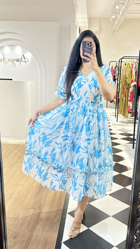 Heavy Georgette Sky Blue Kurti With Digital Print