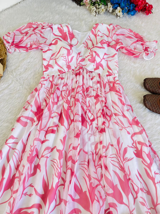 Heavy Georgette Pink Kurti With Digital Print