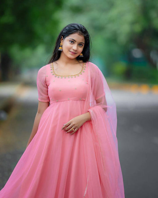 Baby Pink Anarkali Gown With Dupatta
