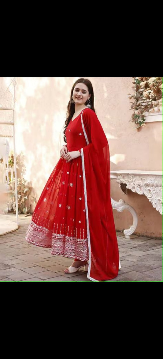 Women Embroidered Fit & Flare Dress with Dupatta