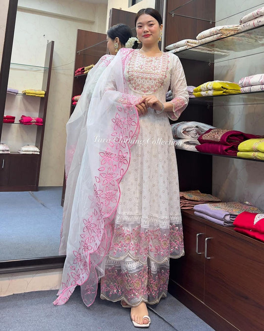 Cotton Anarkali Paired With Flared Palazzo Pants