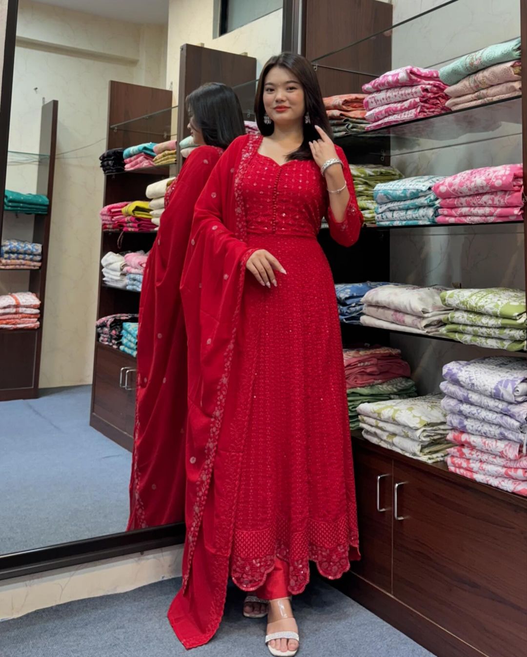 Anarkali Pure chiffon premium Anarkali with overall work