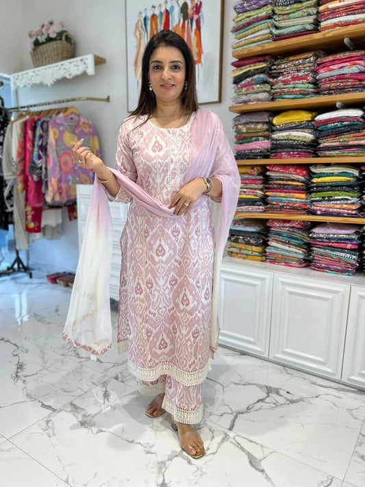 Blush Pink Patola Lace Palazzo Set