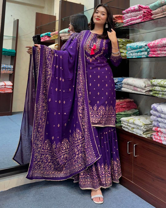 Purple Georgette embroidery Sarara set