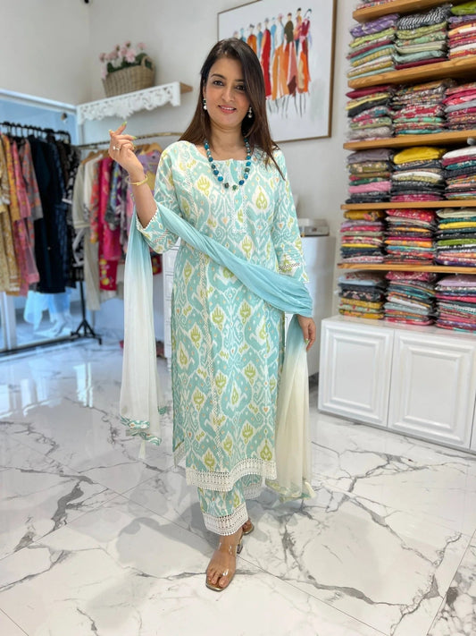 Coral Green Patola Lace Palazzo Set