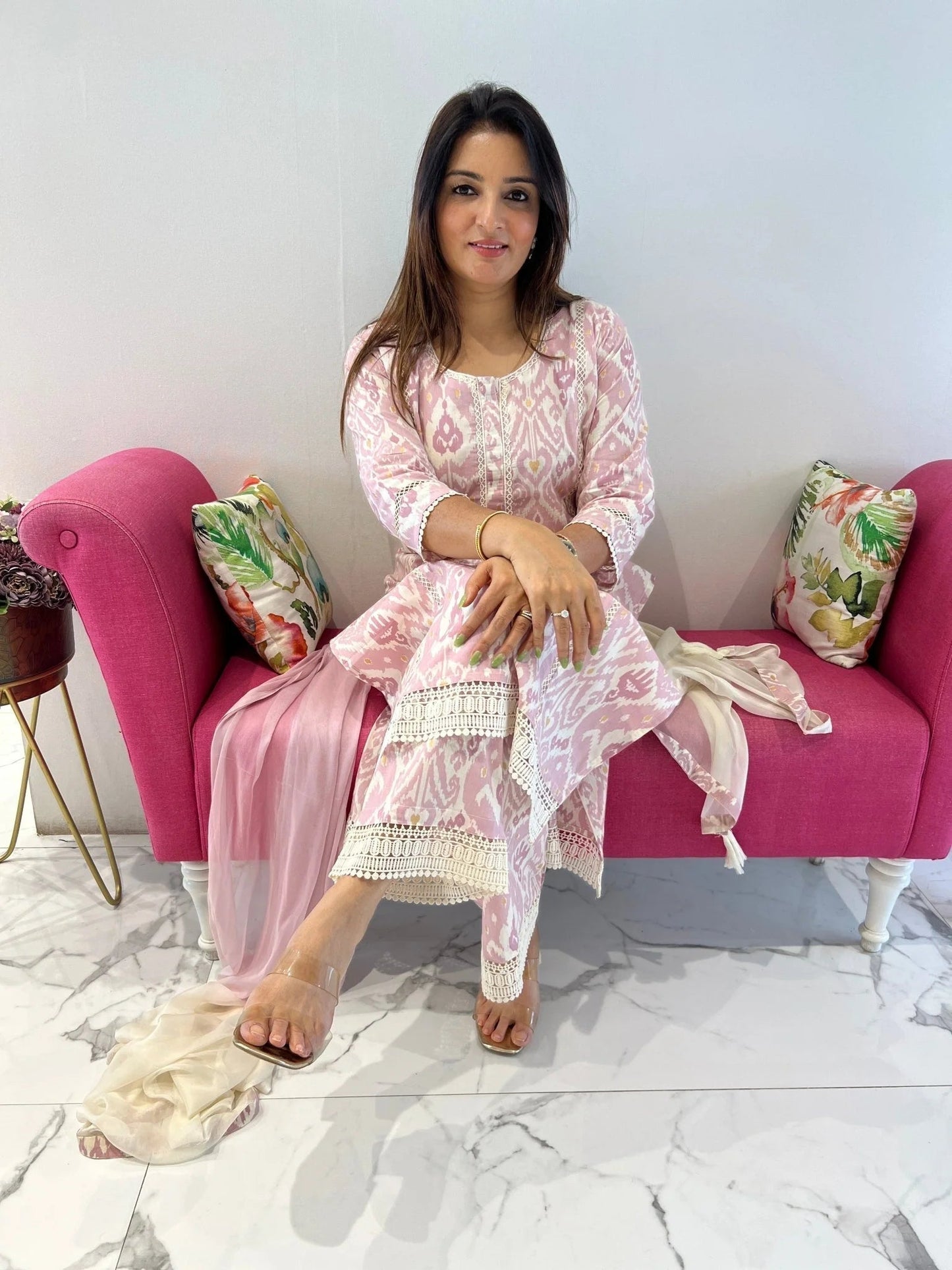 Blush Pink Patola Lace Palazzo Set