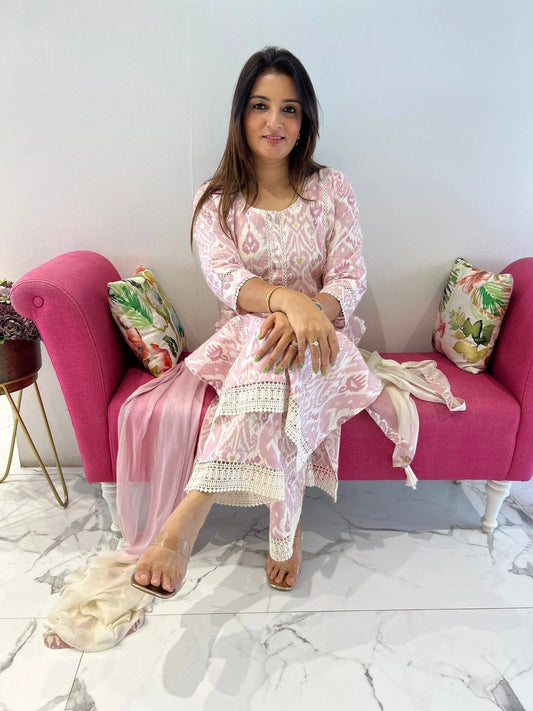 Blush Pink Patola Lace Palazzo Set