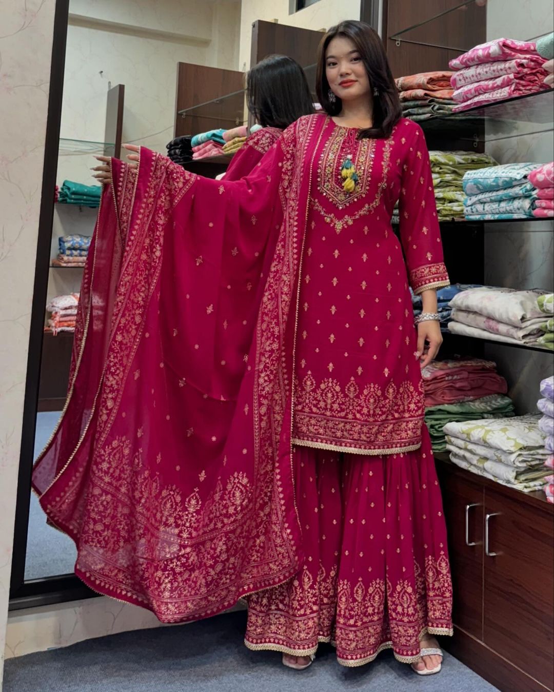 Pink Georgette embroidery Sarara set