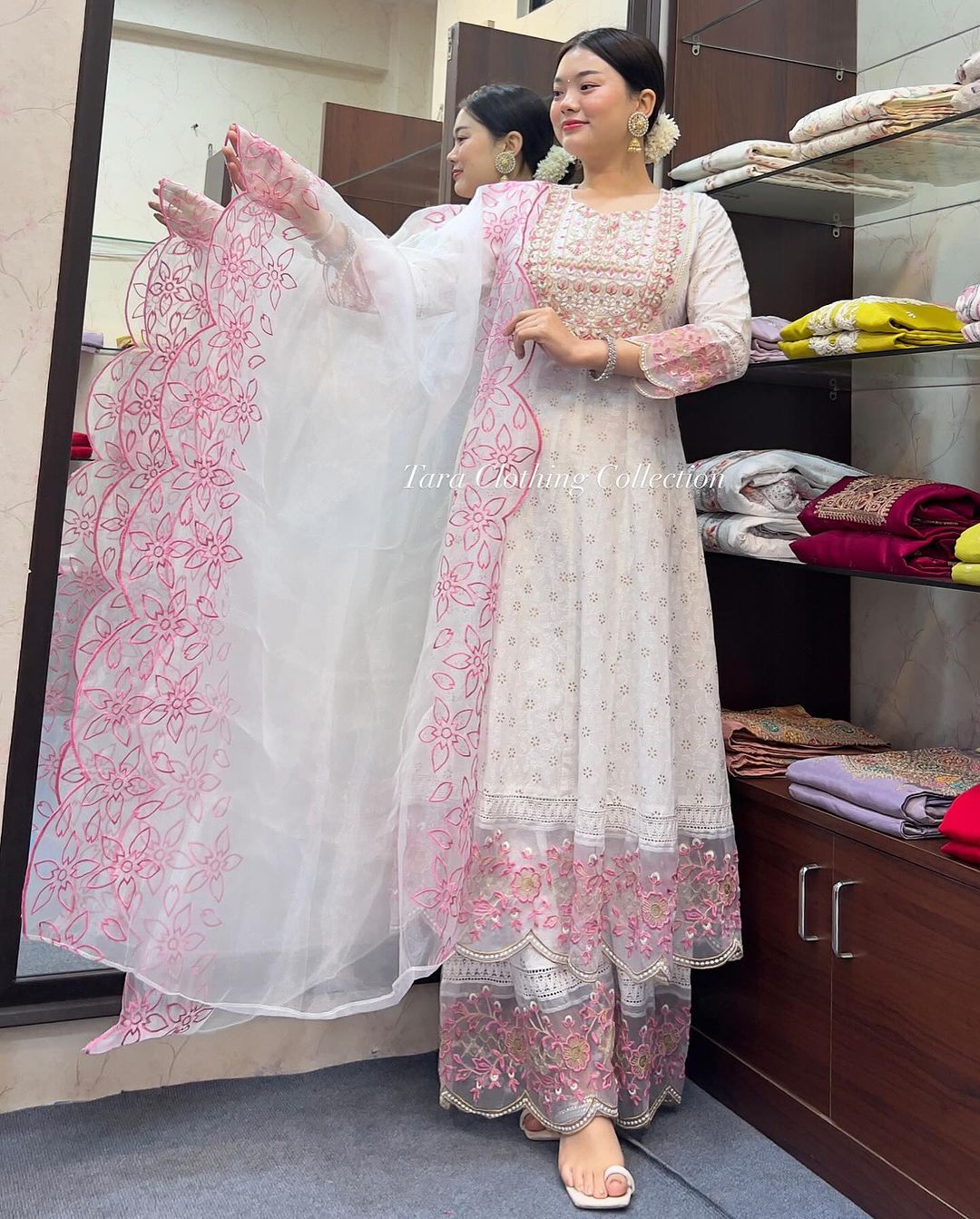 Cotton Anarkali Paired With Flared Palazzo Pants
