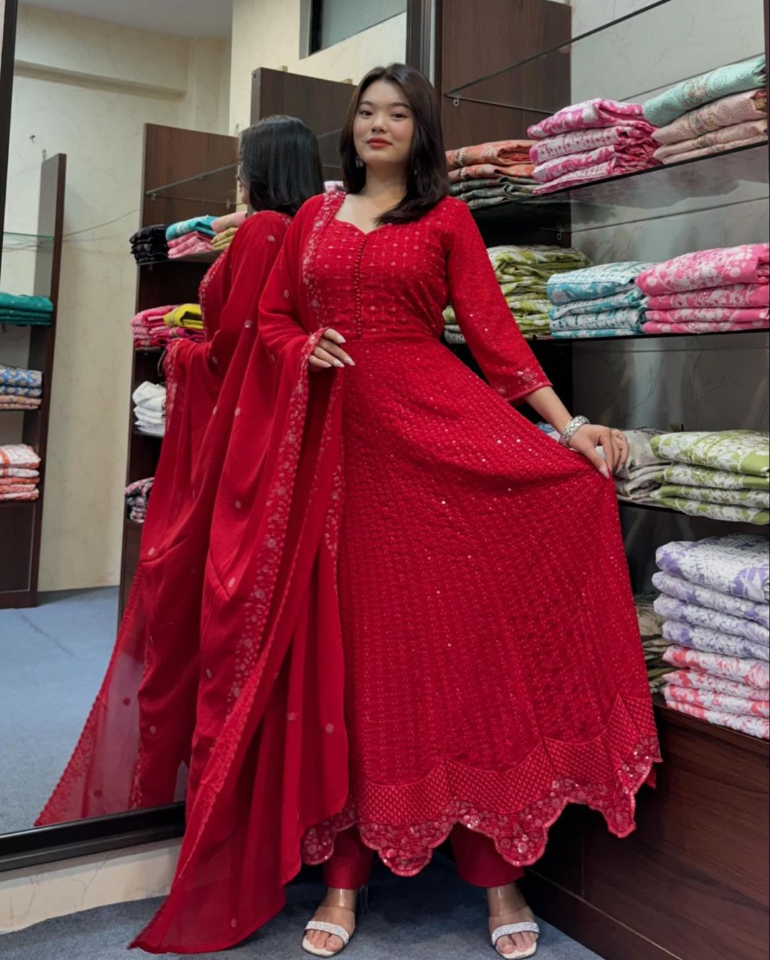 Anarkali Pure chiffon premium Anarkali with overall work