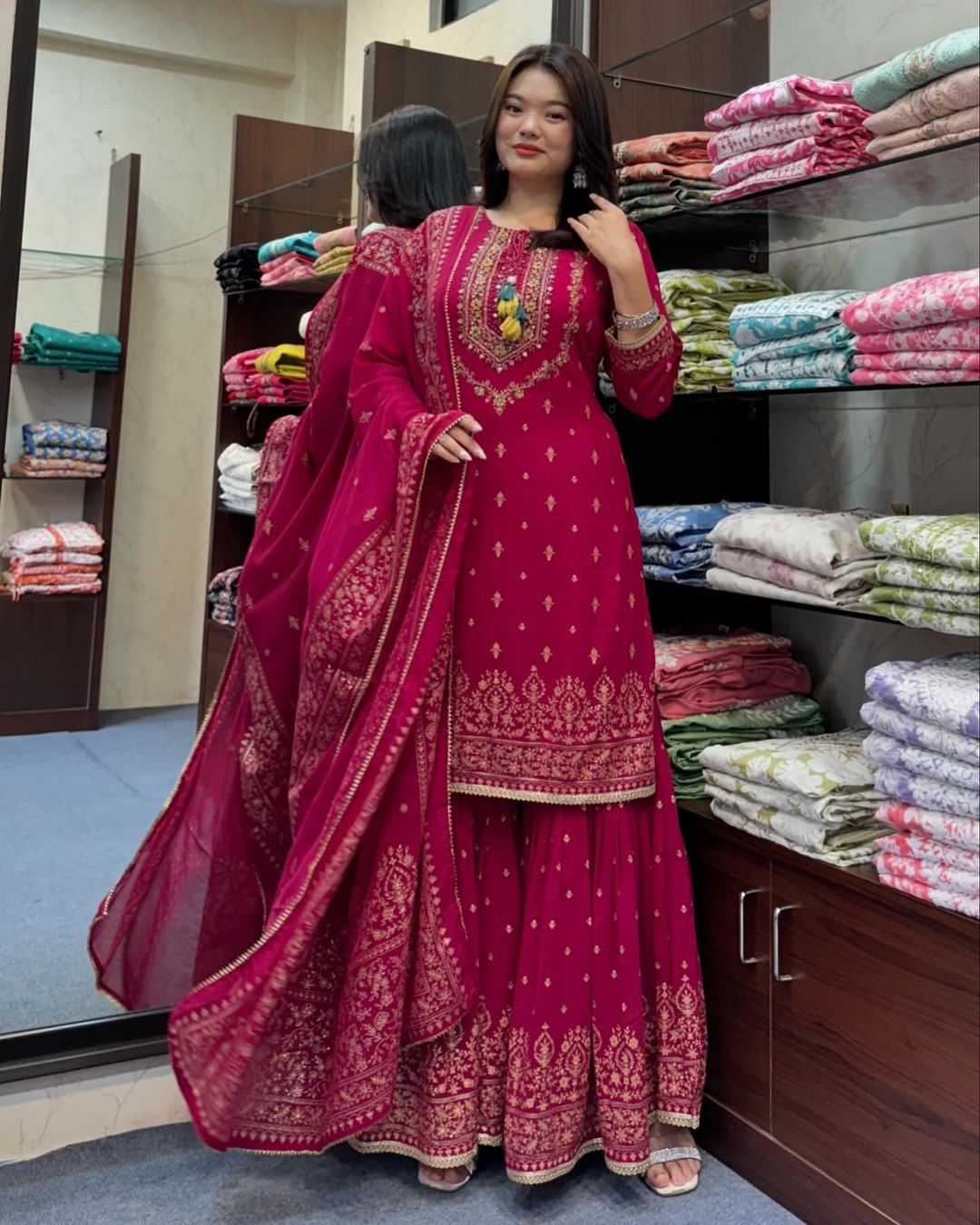 Pink Georgette embroidery Sarara set