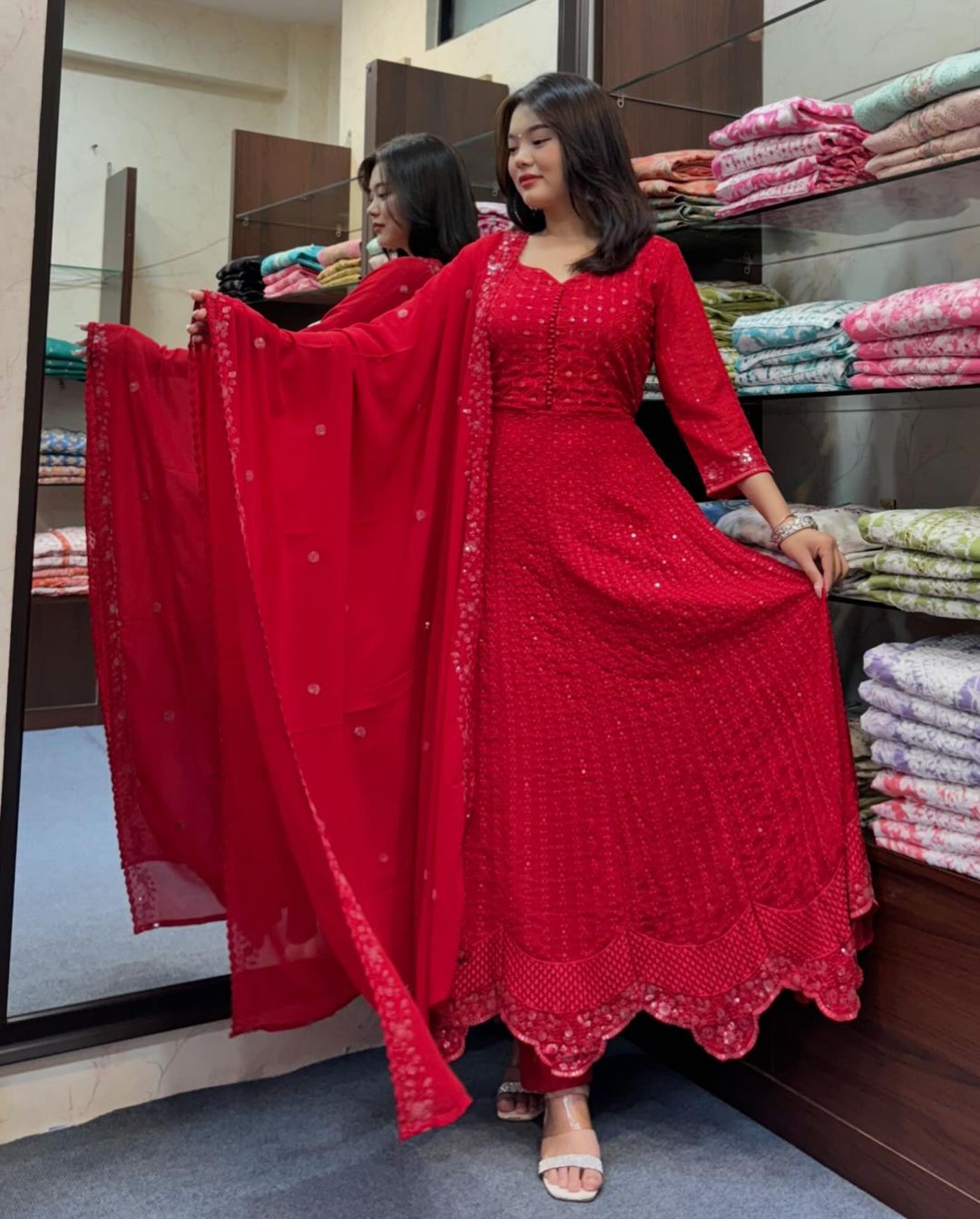 Anarkali Pure chiffon premium Anarkali with overall work