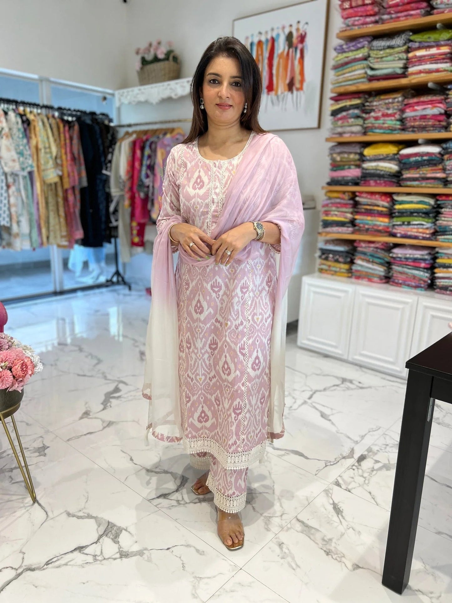 Blush Pink Patola Lace Palazzo Set