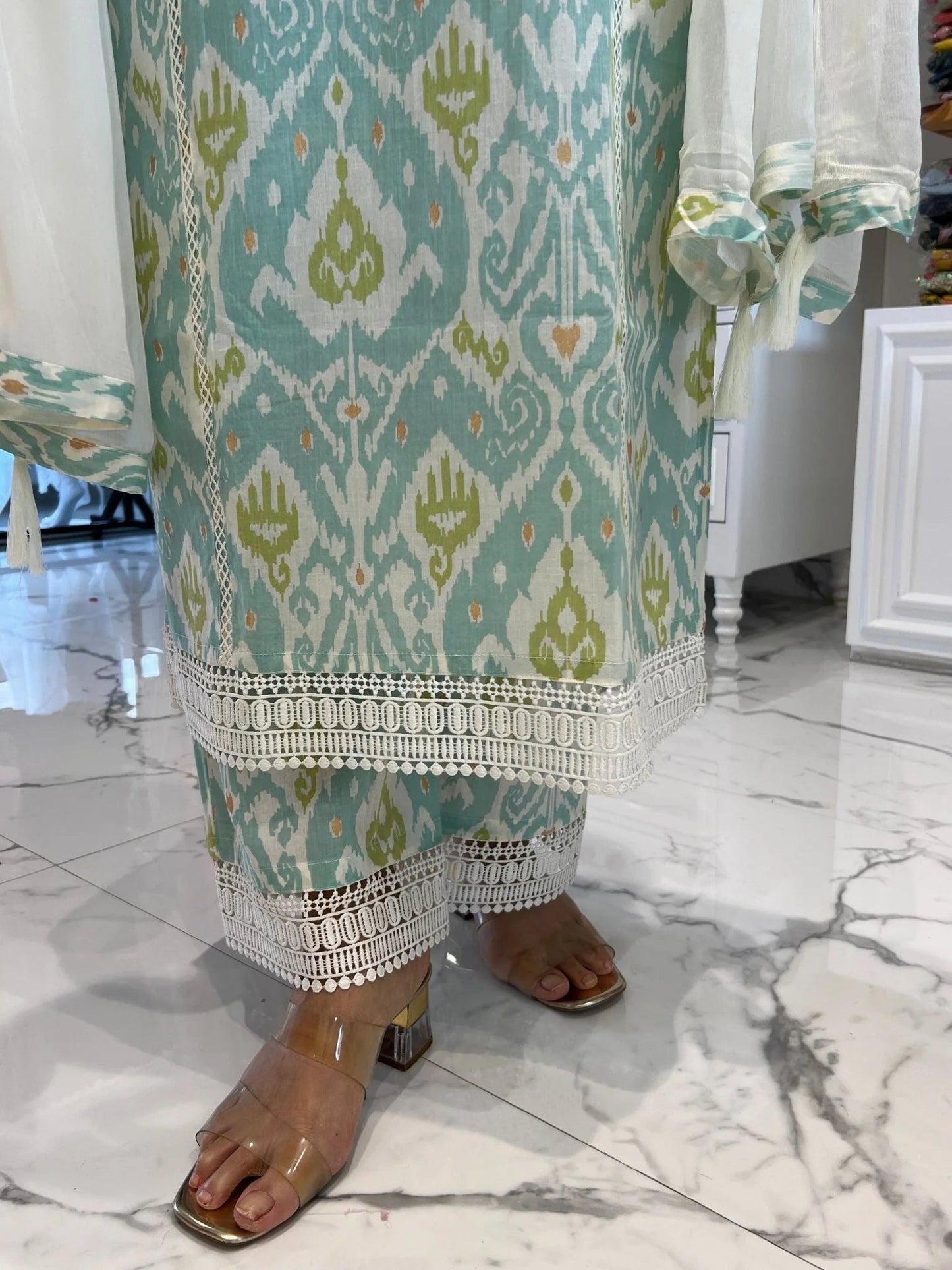 Coral Green Patola Lace Palazzo Set
