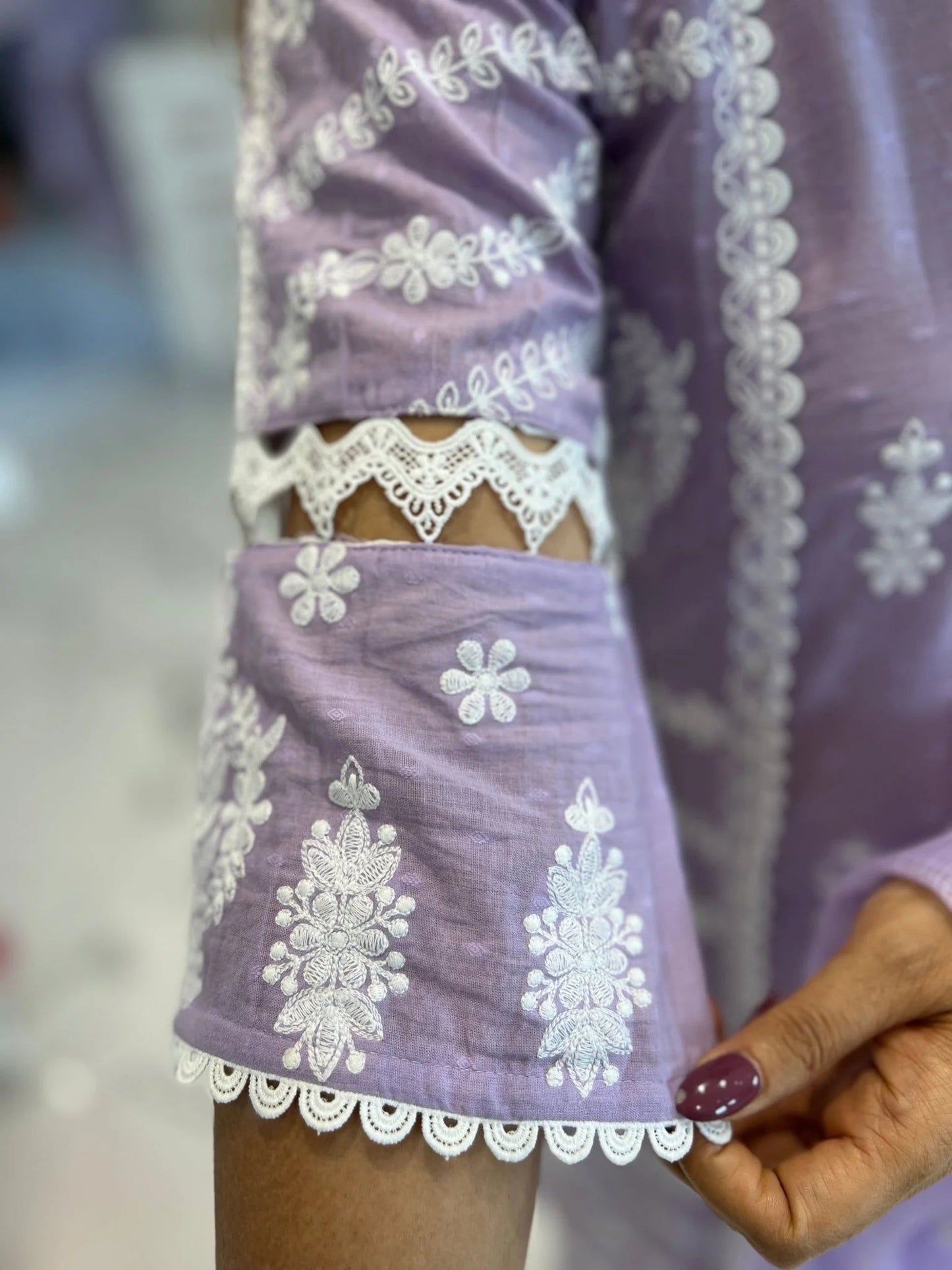 Lilac Dream Ivory Embroidery Doriya Dupatta Set