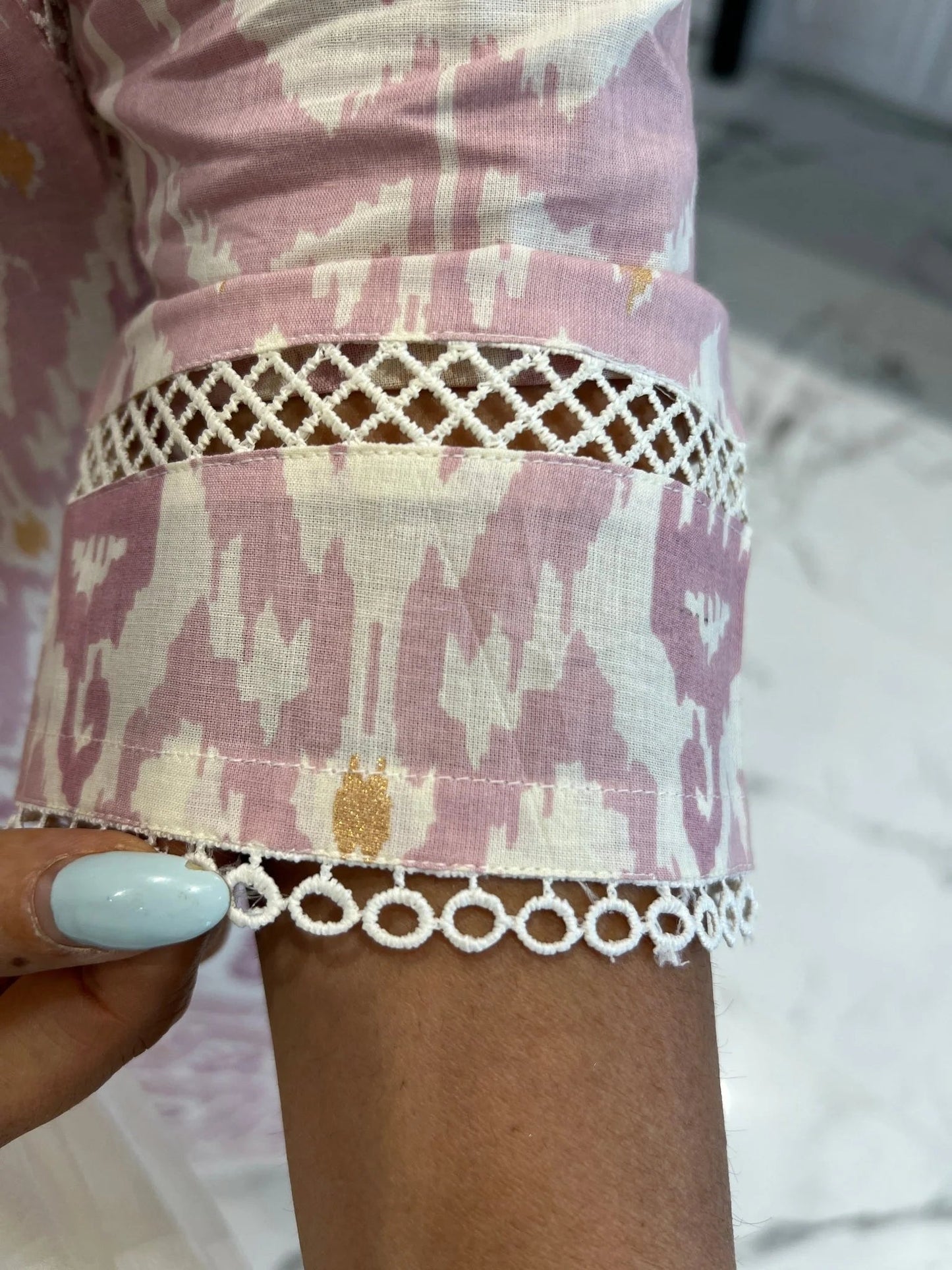 Blush Pink Patola Lace Palazzo Set