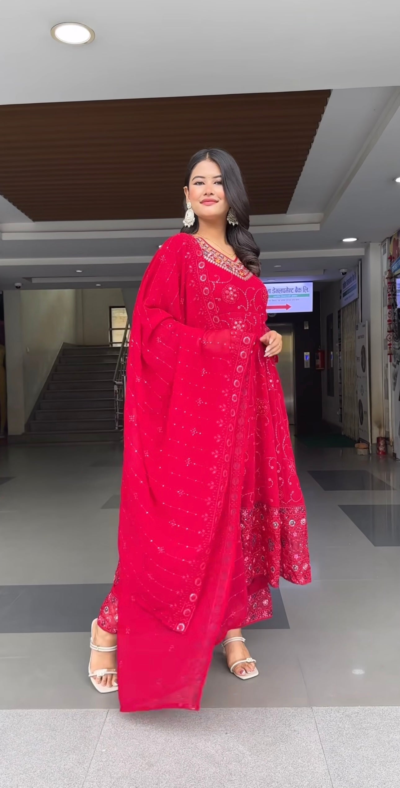 Red Women Pure Cotton Kurta Pant Dupatta Set