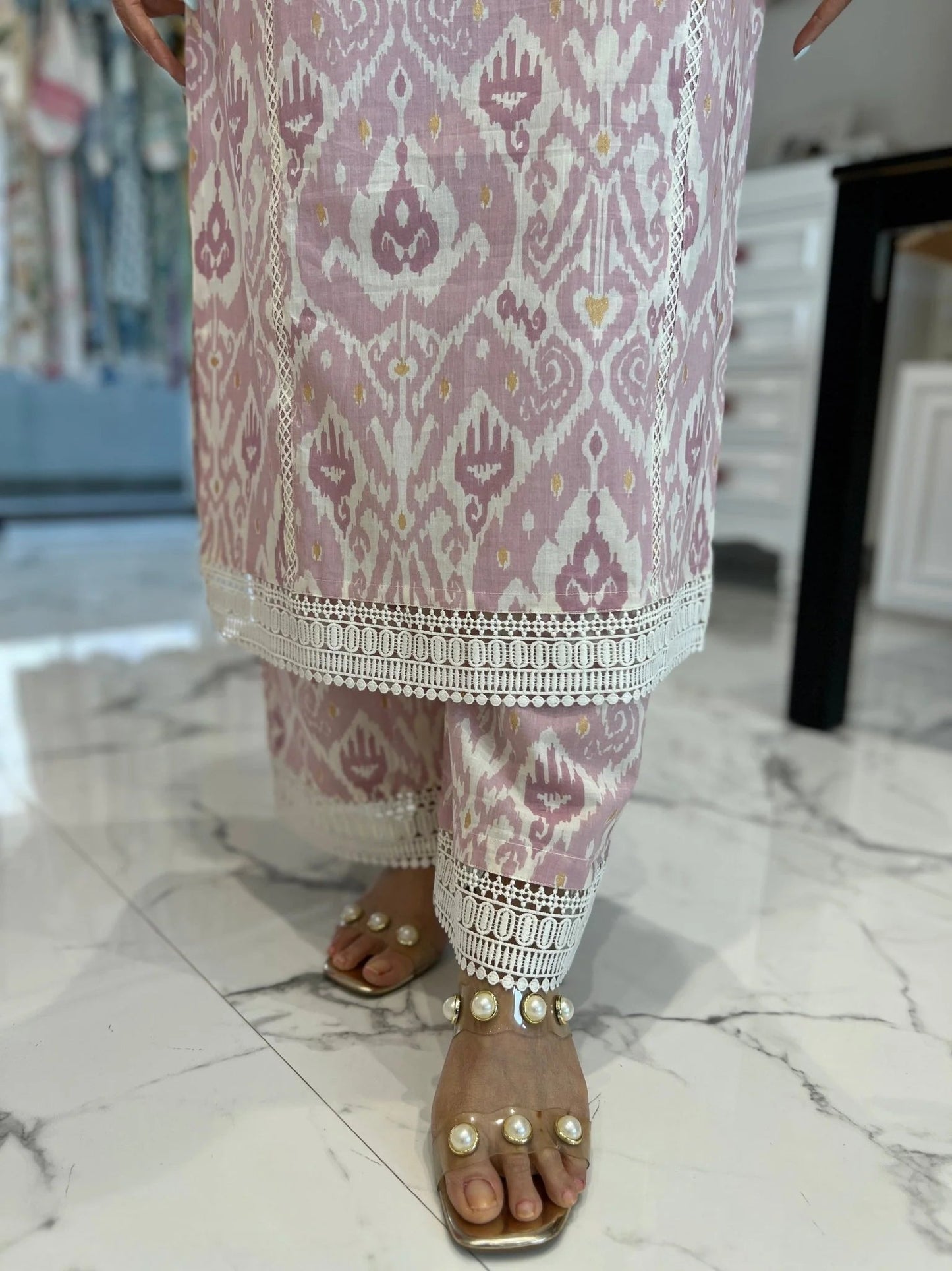 Blush Pink Patola Lace Palazzo Set