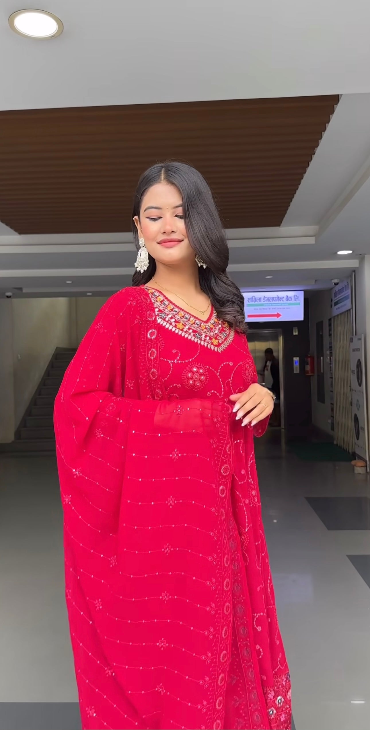 Red Women Pure Cotton Kurta Pant Dupatta Set