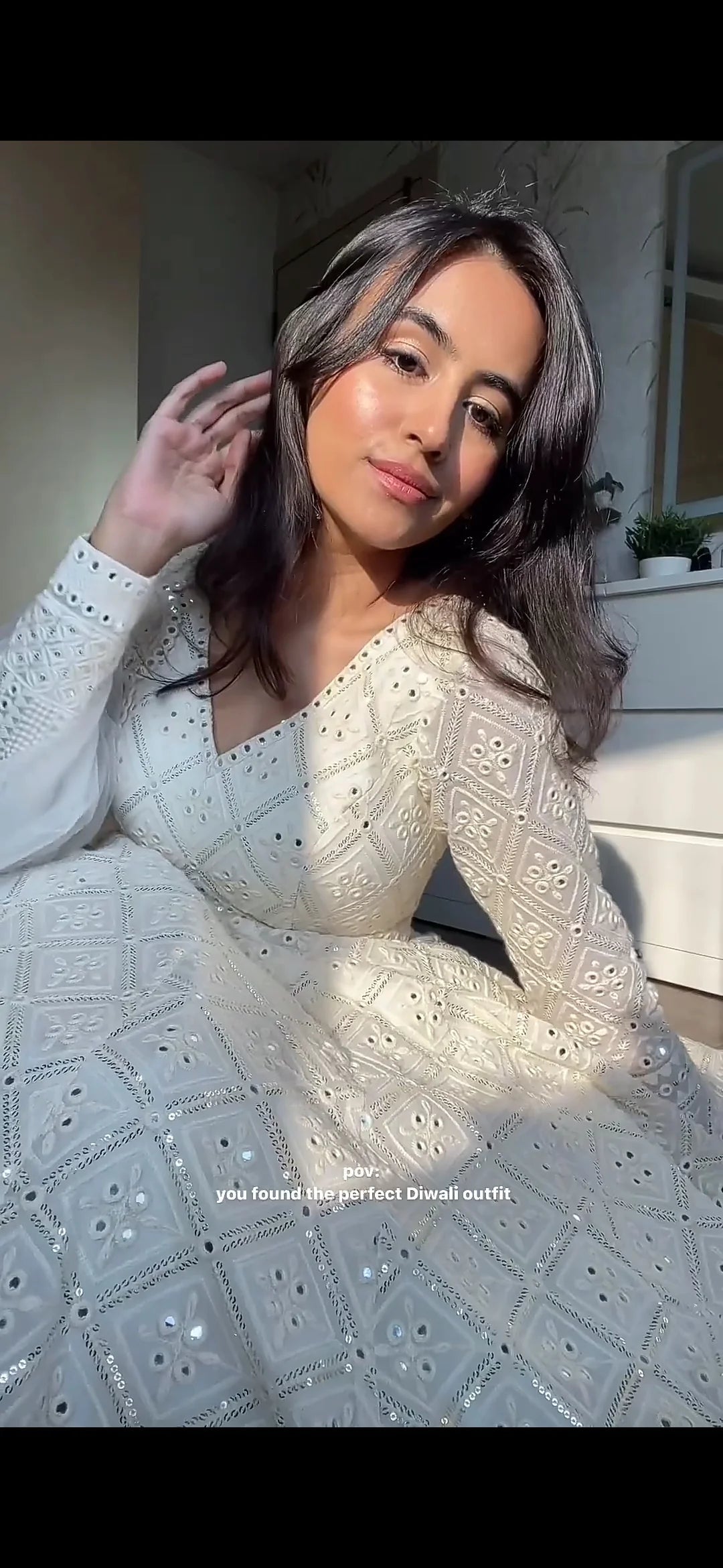 WHITE EMBROIDERED GEORGETTE FULLY STITCHED ANARKALI SUIT SET