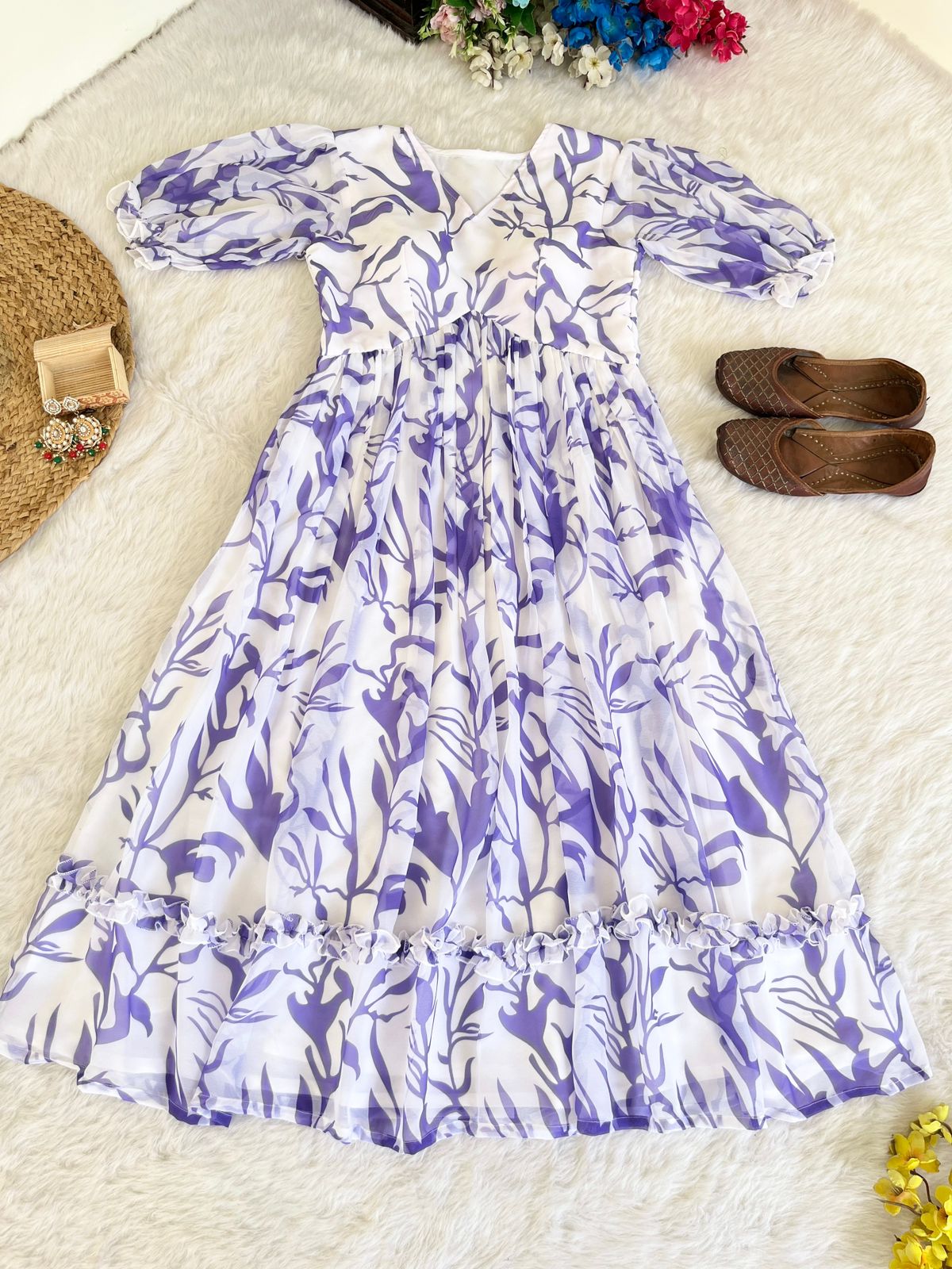 Heavy Georgette Lavender Kurti With Digital Print