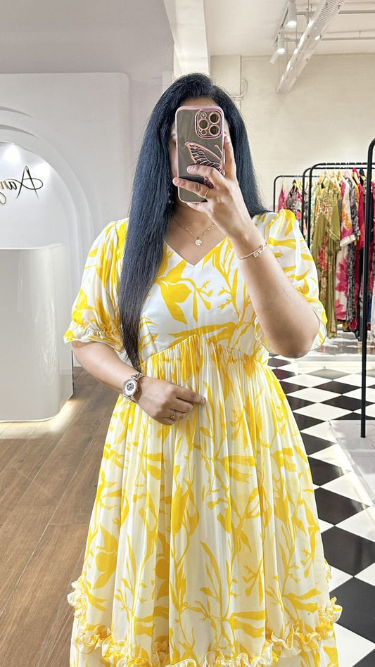 Heavy Georgette Yellow Kurti With Digital Print
