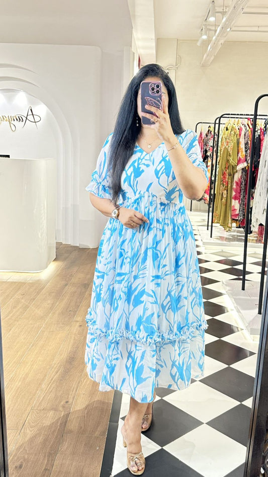 Heavy Georgette Sky Blue Kurti With Digital Print