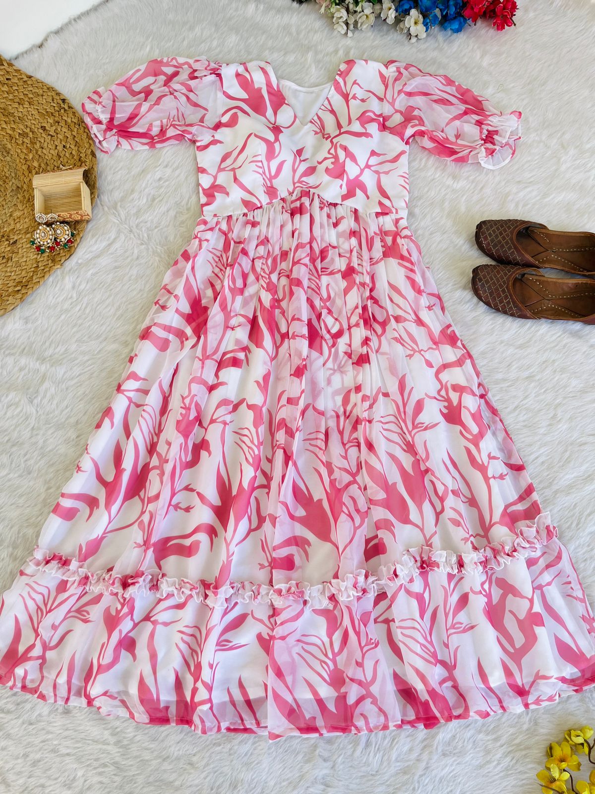 Heavy Georgette Pink Kurti With Digital Print