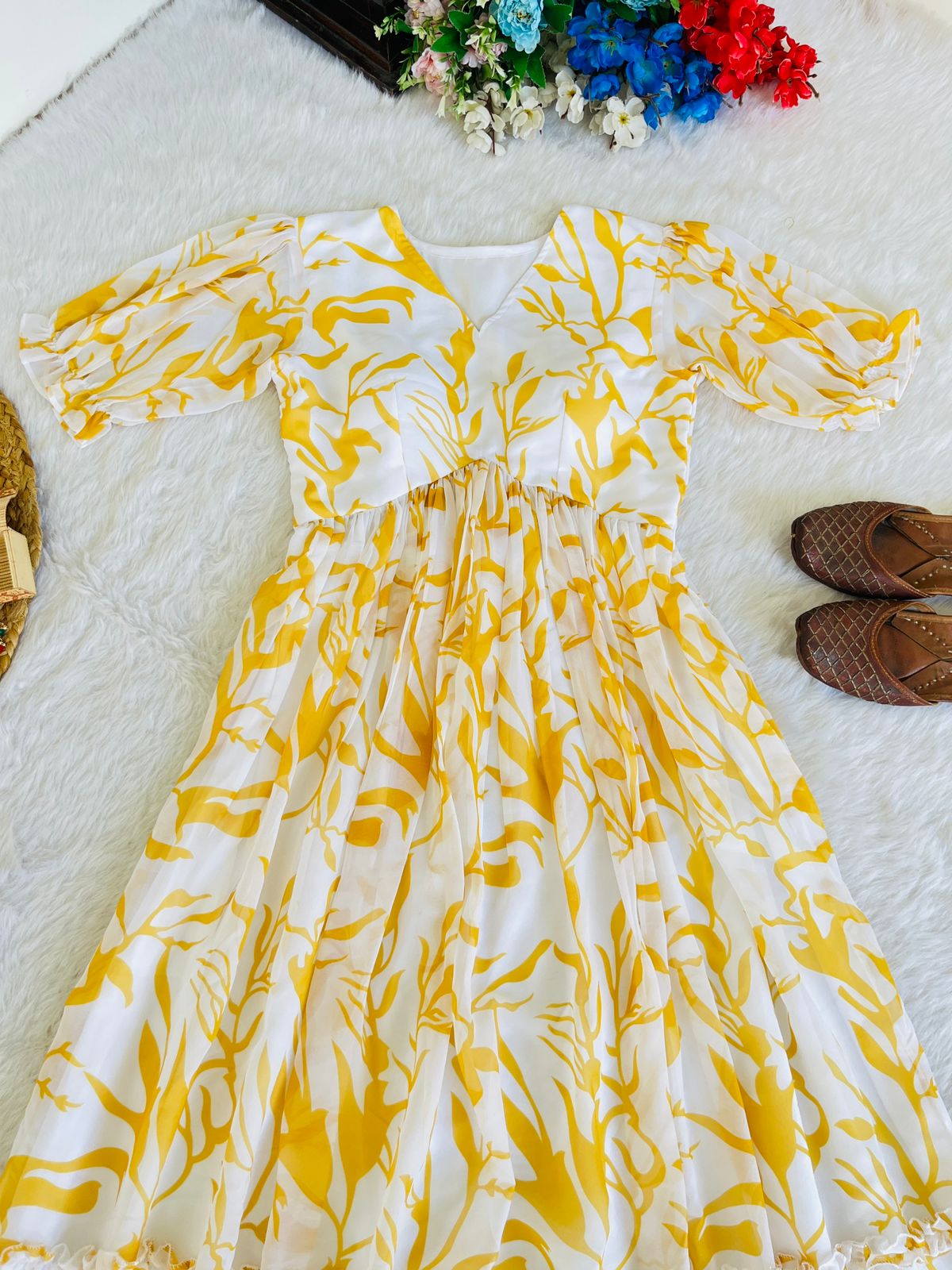 Heavy Georgette Yellow Kurti With Digital Print