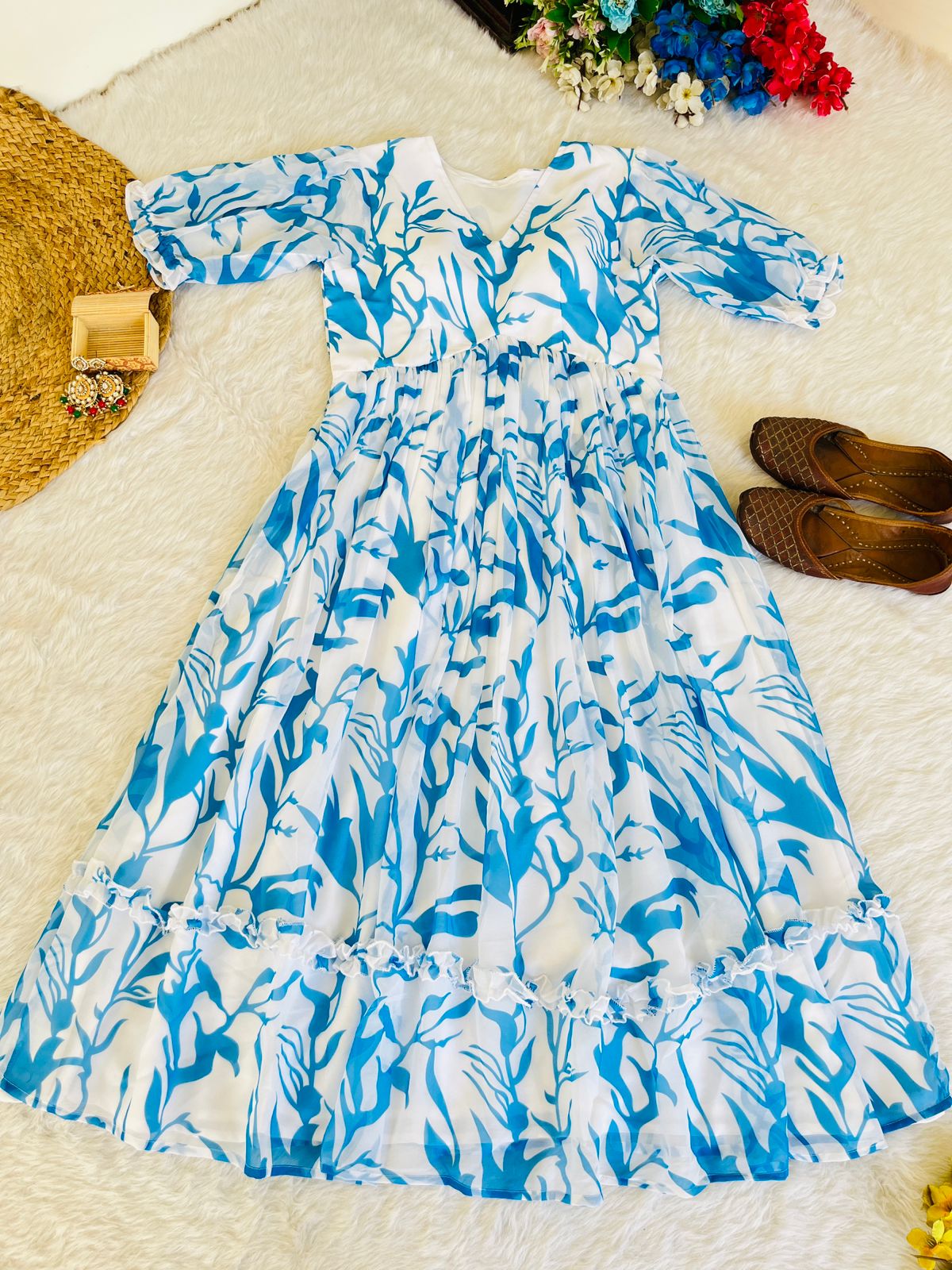 Heavy Georgette Sky Blue Kurti With Digital Print