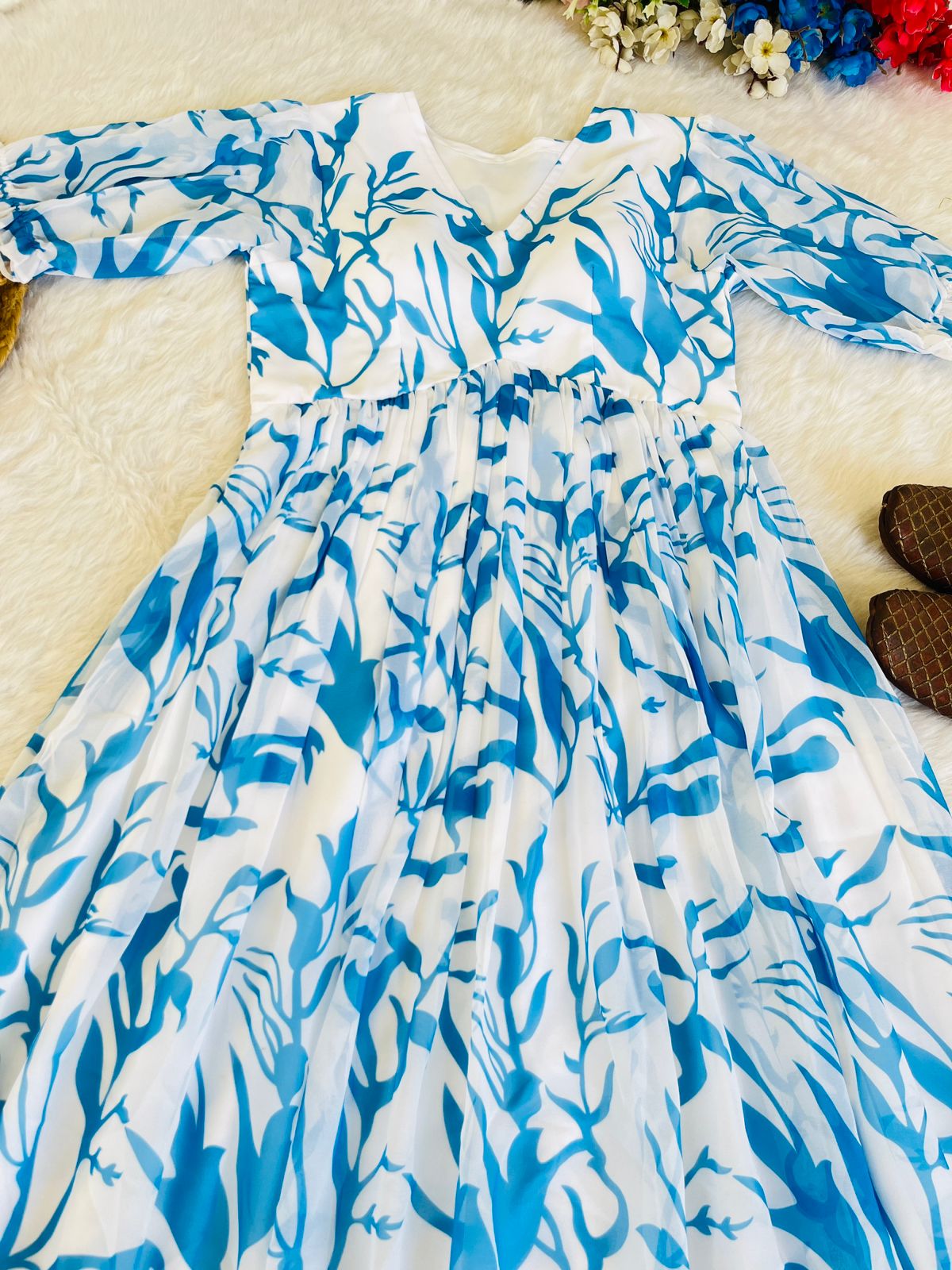 Heavy Georgette Sky Blue Kurti With Digital Print