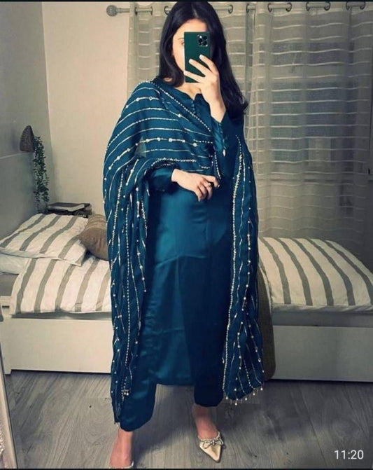 NEW DESIGNER PARTY WEAR LOOK FANCY TOP BOTTOM WITH DUPATTA SET BLUE