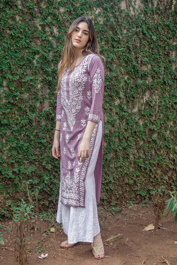 Aanya Rayon Cotton Chikankari Worked Kurti Palazzo Set