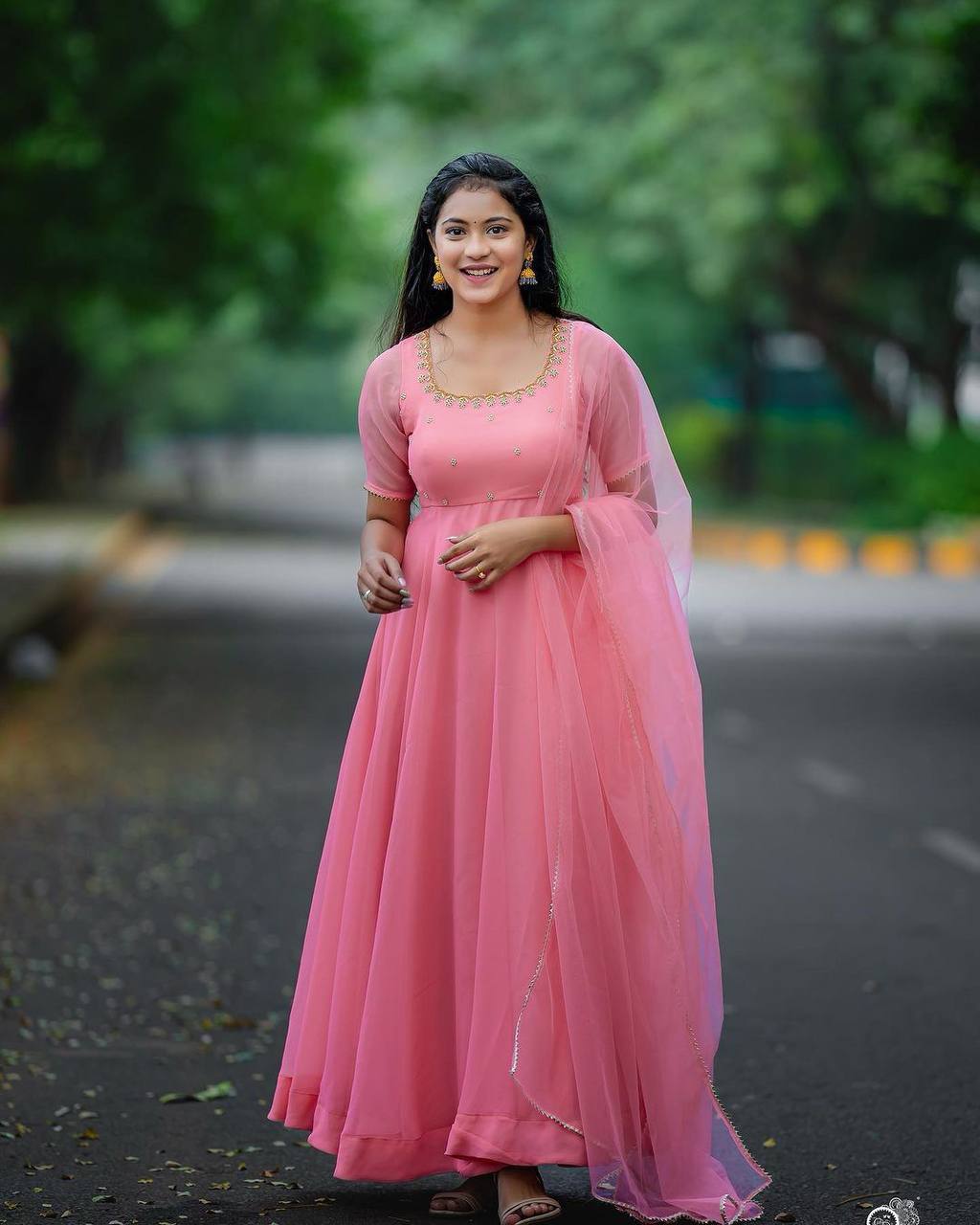 Baby Pink Anarkali Gown With Dupatta