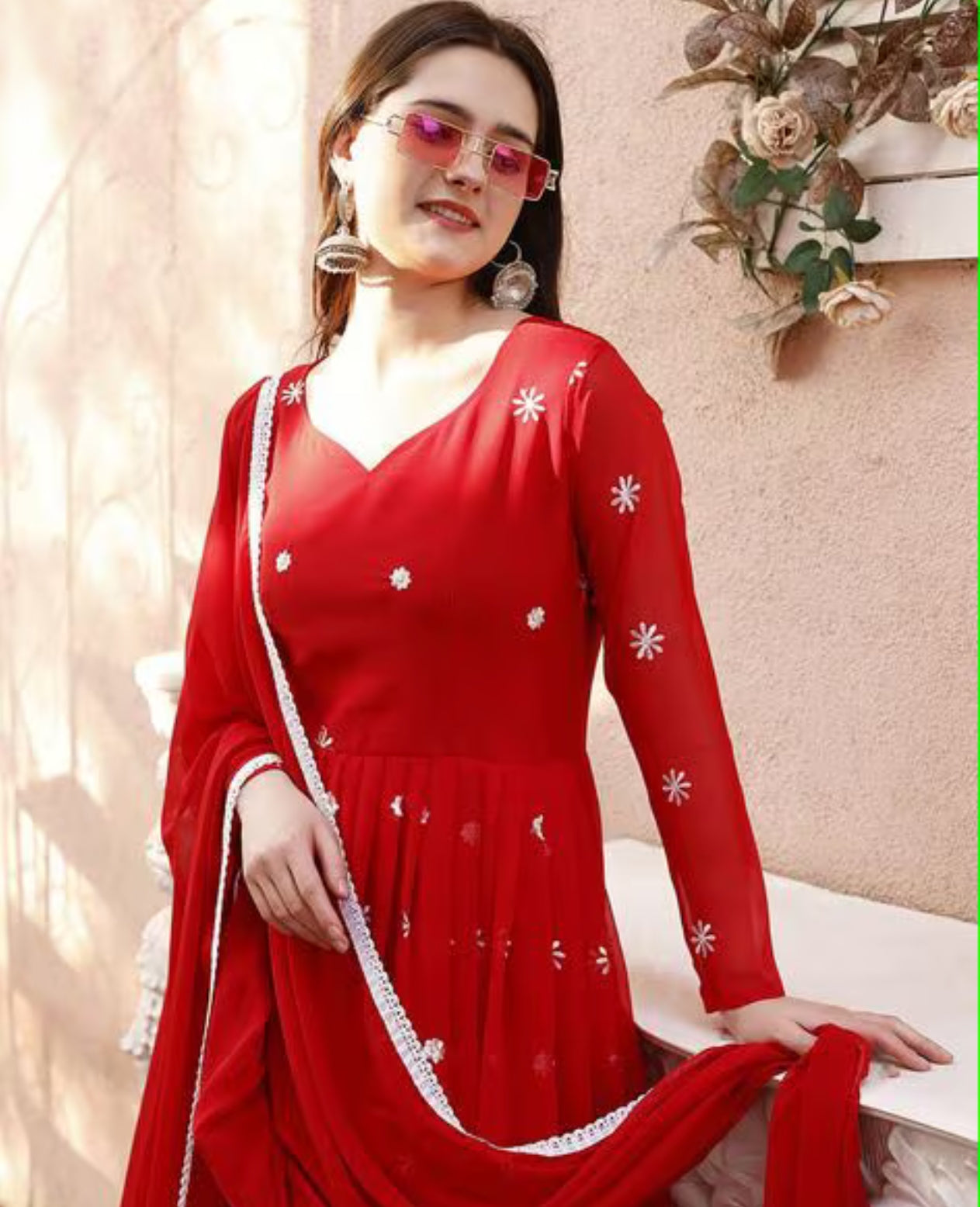 Women Embroidered Fit & Flare Dress with Dupatta
