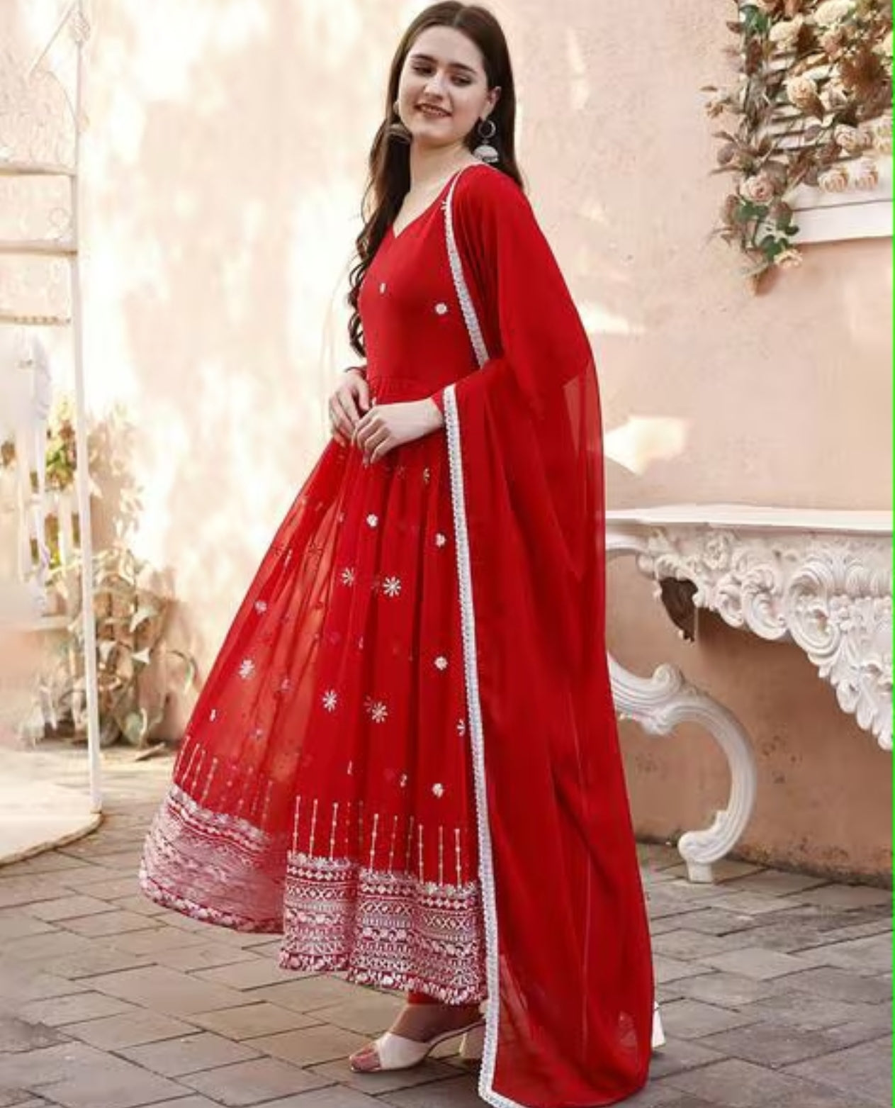 Women Embroidered Fit & Flare Dress with Dupatta