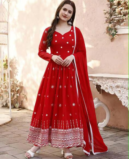 Women Embroidered Fit & Flare Dress with Dupatta