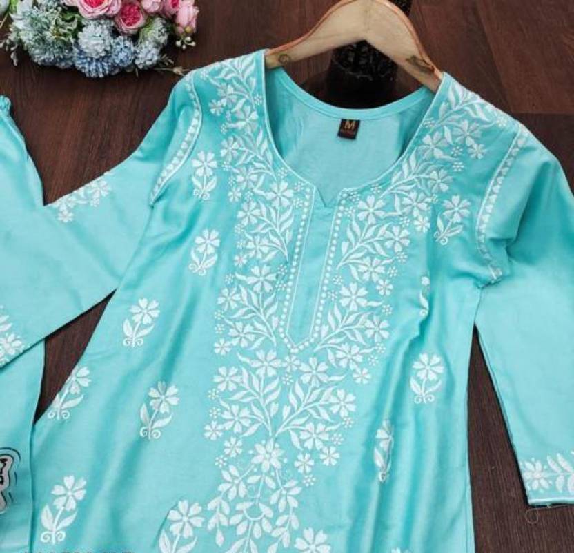 Chikankari Exclusive Kurti_Pent Pair Design(blue)